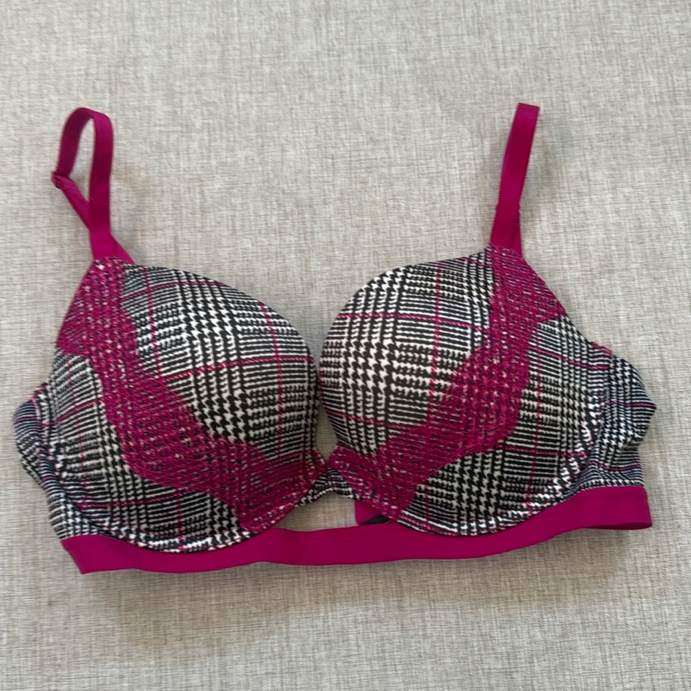 Victoria's Secret Very Sexy Padded‎ Push Up Bra plaid Strappy Houndstooth 32DD